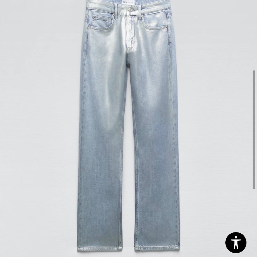 Zara:  MID-RISE TRF STRAIGHT LEG METALLIC JEANS